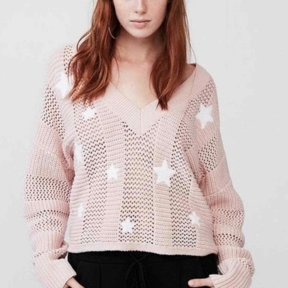 Express V neck pink sweater with white stars